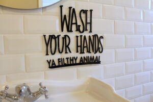 Wash you hands skilt